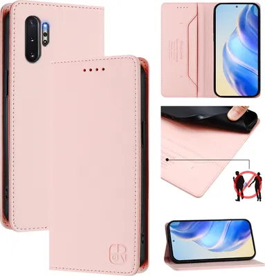 Produktbild von Lederhülle für Samsung Galaxy Note 10+/Note 10 Plus Hülle Flip Brieftasche Kartenfächern Ständer Schutzhülle Pink
