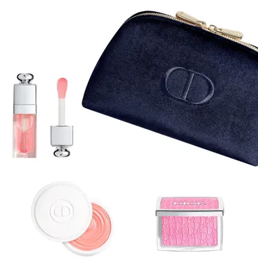 Produktbild von Natural Glow Ritual Set Christian Dior: Backstage Rosy Glow, Blush Compact Powder, 001, Rosa, 4,6 g + Addict, Glossy, Lippenö l, 001, Rosa, 6 ml + Abricot, stä rkende, Nagelcremebehandlung, 8 g+ Textil-Schminktasche, Blau