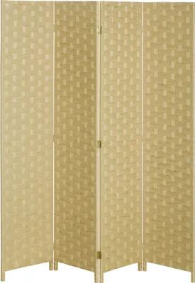 Image de Paravent - 4 panneaux - Pliable - 159,5 x 169,5 cm - Pin et corde en papier - Style campagnard - Marron