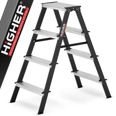 Zdjęcie produktu dla Drabina drabinka domowa 2x4 dwustronna składana MOCNA 150 kg HIGHER schodki