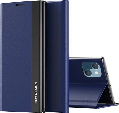 Image de Etui pour iPhone 15, Etui magnétique en cuirPolyuréthaneavec fonction stand pour iPhone 15 bleu foncé
