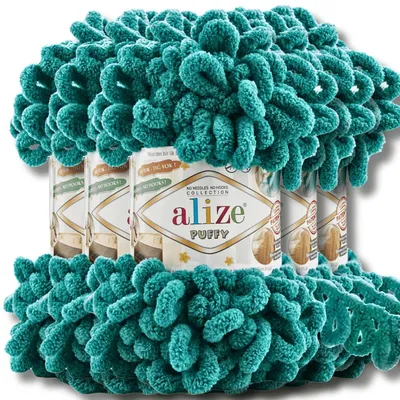 Produktbild von Alize 5x 100g Puffy Wolle, Uni, Häkeln, Stricken (Teal - 847)