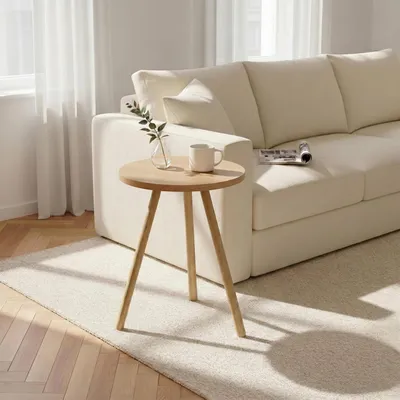 Produktbild von Carenza Home Beistelltisch Rund Eiche Dreibein Holzbeine Ø34x45cm Sofatisch Couchtisch Nachttisch Wohnzimmer Skandinavisch