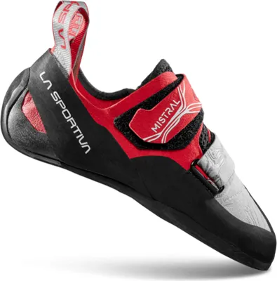 Kletterschuh "Mistral Woman" von La Sportiva in Schwarz und Rot; mit Klettverschluss und ergonomischem Design.