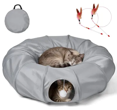 Faltbarer Kattentunnel mit Bett, rund, für Katzen & Kleintiere