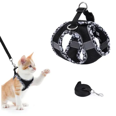 Image de Harnais pour petit chien, harnais pour chat, anti-évasion, réglable, réfléchissant, taille XXS, noir