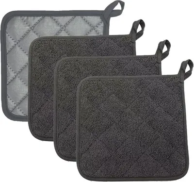 Produktbild von Topflappen - 4 Stš¹ck - 16 x 16 cm - Baumwolle Topflappen - Stoffhandschuhe - Untersetzer - Fš¹r Kochen und Backen - Grau