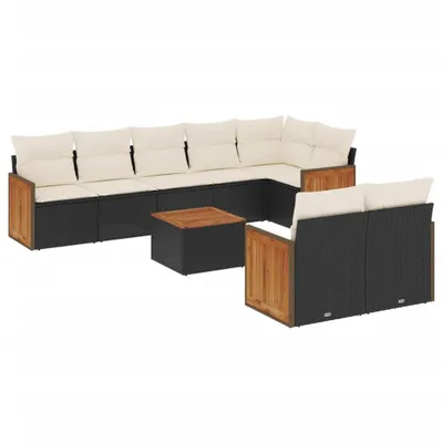 Produktbild von vidaXL 9-tlg. Garten-Sofagarnitur mit Kissen Schwarz Poly Rattan