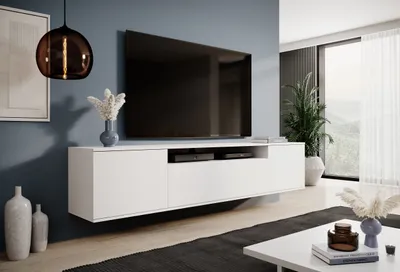 Produktbild von TV-Schrank 200 cm hängend, Fernsehtisch, Lowboard, Mattweiß, Modernes Design, "Masimo"