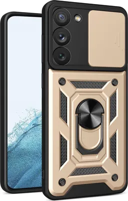 Produktbild von Galaxy S23 Hülle mit 360° Drehbarer Magnetische Ring Ständer Halter Dia Kameraschutz TPU Bumper Silikon Schutzhülle für Samsung Galaxy S23 Gold