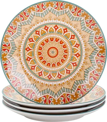 Obrázek produktu pro Stolní servis talíř na dort, porcelánový dezertní talíř vancasso, sada 4 talířů na dort, série MANDALA Ø 21,2 cm, plochý talíř na snídani, bohémský styl