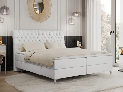 Produktbild von Boxspringbett 180x200 mit 2 Bettkästen Matratze und Topper, Polsterbett 180x200, Bett 180x200 - MILEN - 180x200 cm - Weiß - Kunstleder - H3