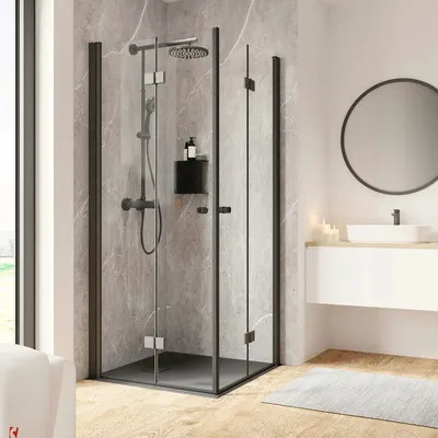Produktbild von SCHULTE Eckeinstieg mit Drehfalttür Garant 2.0 ExpressPlus 80 x 80 x 200 cm Profil schwarz Klarglas schmutzabweisende Gl