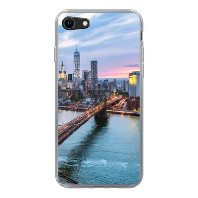 Produktbild von MuchoWow® Handyhülle Schutzhülle Hülle für iPhone SE 2020 New Yorker Skyline an der Brooklyn Bridge Silikon Softcase Handy Hülle - Kartenbesitzer