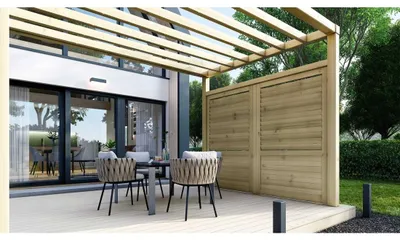 Immagine prodotto di Recinto, pannello in legno con lamelle, set - impregnato in marrone