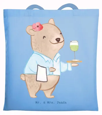 Produktbild von Mr. & Mrs. Panda Stoffbeutel Restaurantfachfrau Herz - Sky Blue - Geschenk, Shopping Tasche, Laptoptasche, Tote Bag, Jutebeutel, Einkaufstasche