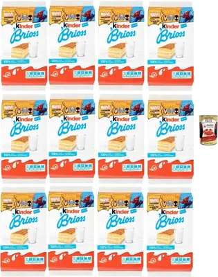 Produktbild von Kinder Brioss con Latte 12×280g (120 Snackkuchen) – weicher Milch-Biskuit, einzeln verpackt, ohne Palmöl, ideal für Frühstück & Pause, Familienvorrat + Italian Gourmet polpa