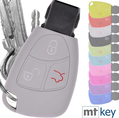 Produktbild von Auto Schlüssel Hülle Silikon Schutz Cover Grau kompatibel mit Mercedes Benz W204 W245 S203 A209 C-Klasse CLK SLK W211 W203 W169 Zünschlüssel 3 Tasten Smartkey