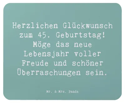 Produktbild von Mr. & Mrs. Panda Mousepad Spruch 45. Geburtstag Freude - Meeresbrise - Geschenk, besondere Anlässe, Mauspad, Mouse Pad, pc, Feier, Geburtstagsgeschenk, Geburtstagsspruch