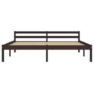 A dark brown wooden bed frame with a slatted headboard and footboard, shown from the front against a white background.