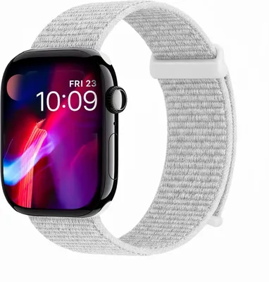 Produktbild von Smartwatch Armband für Apple Watch Series 10 46mm Nylon Textil Band Ersatzband Wechselband Klettverschluss flexibel atmungsaktiv Weiß