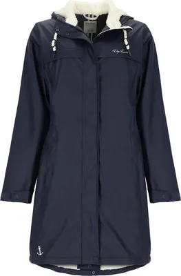 Produktbild von Dry Fashion Damen Regenmantel Oslo mit Teddy-Fleece-Futter - Langer PolyurethanMantel wind- und wasserdicht in Navy Größe 50