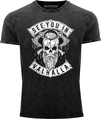 Neverless Maglietta Uomo 'See You In Valhalla' – Spada Di Odin, Rune, Cotone Jersey, Slim Fit, Taglie XS-4XL, Nero - 2