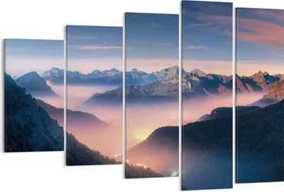 Produktbild von Bild auf Leinwand - Leinwandbild - 5 Teile - Berge Wolken Nebel - 150x100cm - Wand Bild - Wanddeko - Wandbilder - Leinwanddruck - Bilder - Wanddekoration - Leinwand bilder - Wandbild - EG150x100-5004
