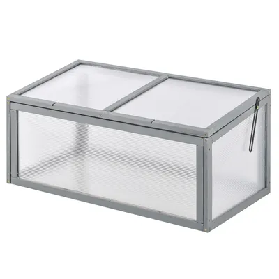 Zdjęcie produktu dla Szkółka Outsunny z drewna i poliwęglanu, 90 x 46 x 40 cm, z pokrywą, odporna na warunki atmosferyczne, do ogrodu, szara