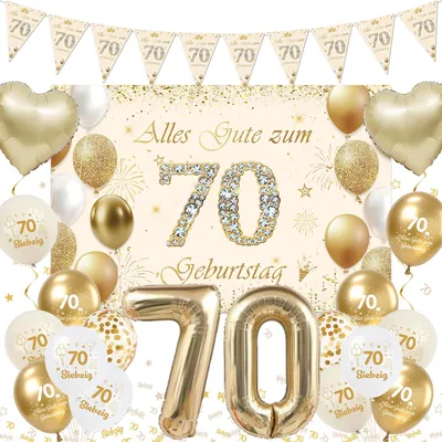 Productafbeelding van Verjaardagsdecoratieset - Met banner en confetti - Voor 70e verjaardag - Meerdere kleuren