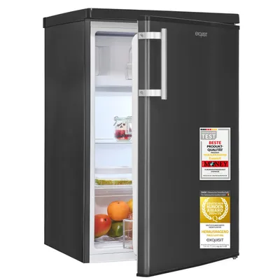 Produktbild von Exquisit Kühlschrank mit 4-Sterne-Gefrierfach, 109 Liter, Alarm-Funktion, wechselbarer Türanschlag, 2 Glasablagen, KS16-4-HE-040E inoxlook-az