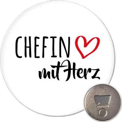 Produktbild von Huuraa Magnet Chefin mit Herz 59mm Kühlschrankmagnet rund Flaschenöffner Geschenkidee