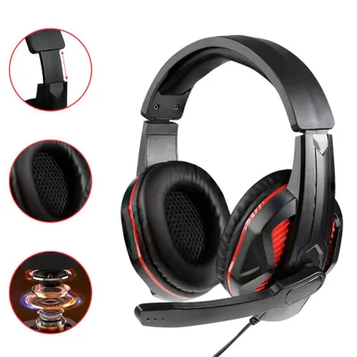 Produktbild von Gaming Headset für PS4 PS5 PC Xbox Computer und Laptop Gamer Headphones Kabelgebundenes mit Mikrofon Kopfhörer Over-Ear Stecker 3.5 mm Rot Retoo