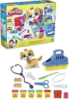 Immagine prodotto di Play-Doh Ambulatorio veterinario con cane, 5 barattoli di plastilina, 10 strumenti, giocattolo prescolare