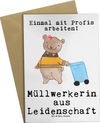 Produktbild von Mr. & Mrs. Panda Grußkarte Müllwerkerin Leidenschaft - Weiß - Geschenk, genesungskarte, Witzig, weihnachtskarten, hochzeitskarten, Lustig, Müllfrau, Spruch, osterkarten