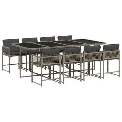 Produktbild von 9-tlg. Garten-Essgruppe mit Kissen Grau Poly Rattan