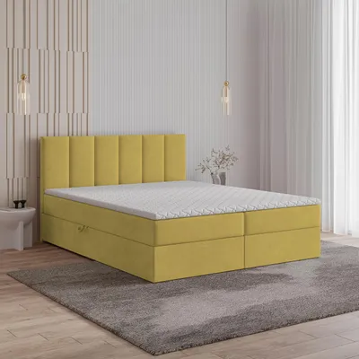 Produktbild von Masseno Boxspringbett MERIL 160x200 cm Komplett-Set mit Bonell Matratze und Topper, Polsterbett mit Bettkästen -Gelb, SORO 40