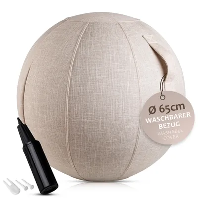 Produktbild von ONVAYA® Gymnastikball 65cm mit Bezug - Rutschfester Yoga-Ball-Stabiler Sitzball für ergonomisches Sitzen-Fitnessball & Schwangerschaftsball Beige