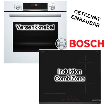 Produktbild von Herdset BOSCH Backofen 3D-Heißluft AirFry weiß+ Induktionskochfeld PowerBoost HomeConnect