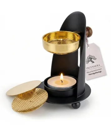 Produktbild von Räucherstövchen mit Sieb - Gold-Schwarz Höhenverstellbar, Elegantes & Flexibles Räuchergefäß | Weihrauchbrenner, Räucherstövchen Sieb, Incense Burner