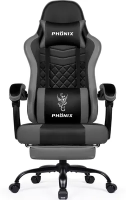 Zdjęcie produktu dla Krzesło gamingowe – Krzesło do gier – Krzesło biurowe – Ergonomiczna konstrukcja – Regulowany podnóżek – Szare