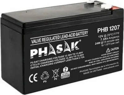 Produktbild von Phasak PHB 1207, Plombierte Bleisäure (VRLA), 12 V, 1 Stück(e), Schwarz, 7,2 Ah, 20 h