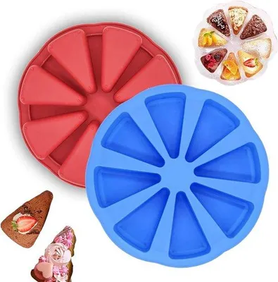 Produktbild von Silikonische Backformen mit 8 Hohlräumen - Dreieckige Tarteform - Pizzakuchenform und Muffin-Backform aus Braunsteinfarben für Quiche, Scones und Kuchen.