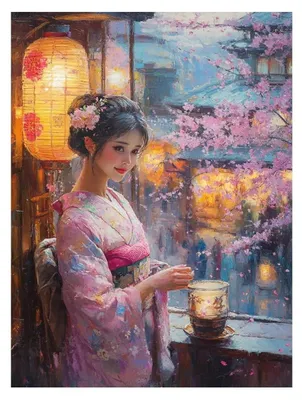 Image de Peinture sur toile à numéros - Geisha - 55 x 40 cm