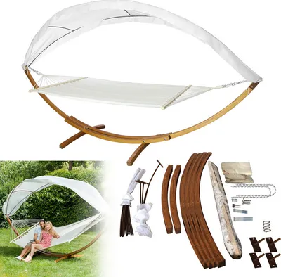 Zdjęcie produktu dla Hamak ze stelażem drążek hamakowy hamak ogrodowy drewno XXL stelaż hamak ogrodowy 2 os. 410cm