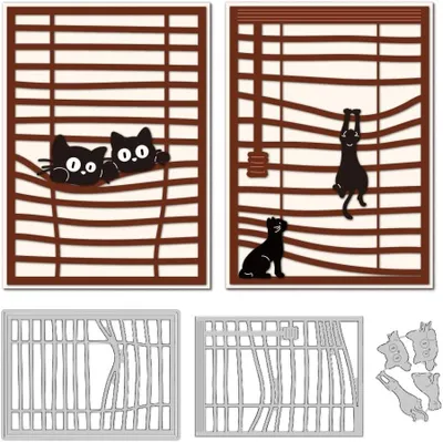 Imagen del producto de Plantillas para troquelar con forma de gato, para estampado, en 3 tamaños, ideales para crear tarjetas creativas