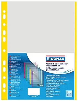 Obrázok produktu pre Euroobálka DONAU, formát A4, hrúbka 40 mikrónov, so žltým okrajom, 100 kusov
