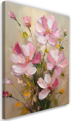 Produktbild von Leinwandbild Rosa Gemalte Blumen 80x120 Feeby Rosa bild für die wand bereit zum aufhängen