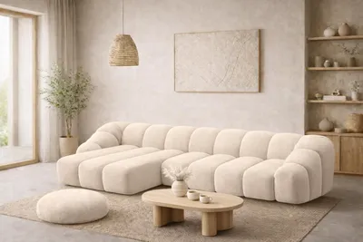 Produktbild von Kaiser Möbel Ecksofa Modulare L-Form, Veloursstoff Bluvel, Creme, Links, CROISSANT XL