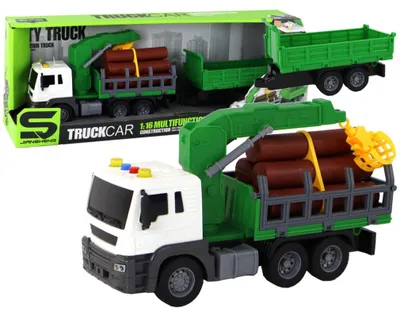 Produktbild von Leantoys LKW mit Kran Friktionsantrieb Geräusche grünes Holz 1:16